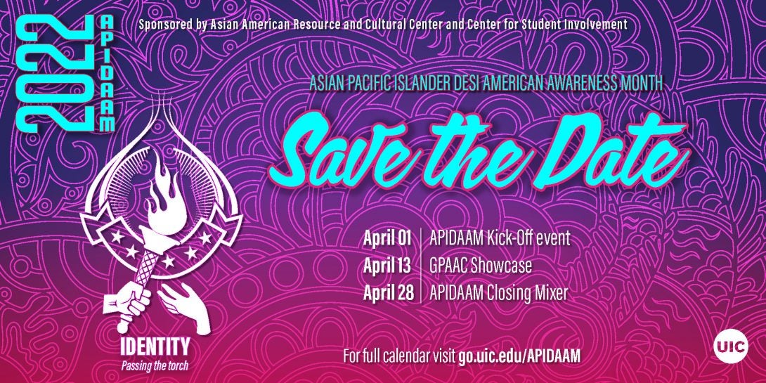 Colorful pink and purple design with an image of flame reading “Identity, Passing The Torch