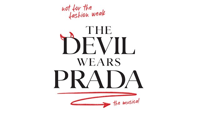 Image of The Devil Wears Prada the musical logo in black and red font and white background