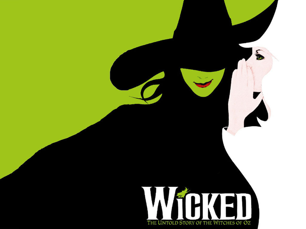 Image of Wicked, the musical in lime green, black, and white
