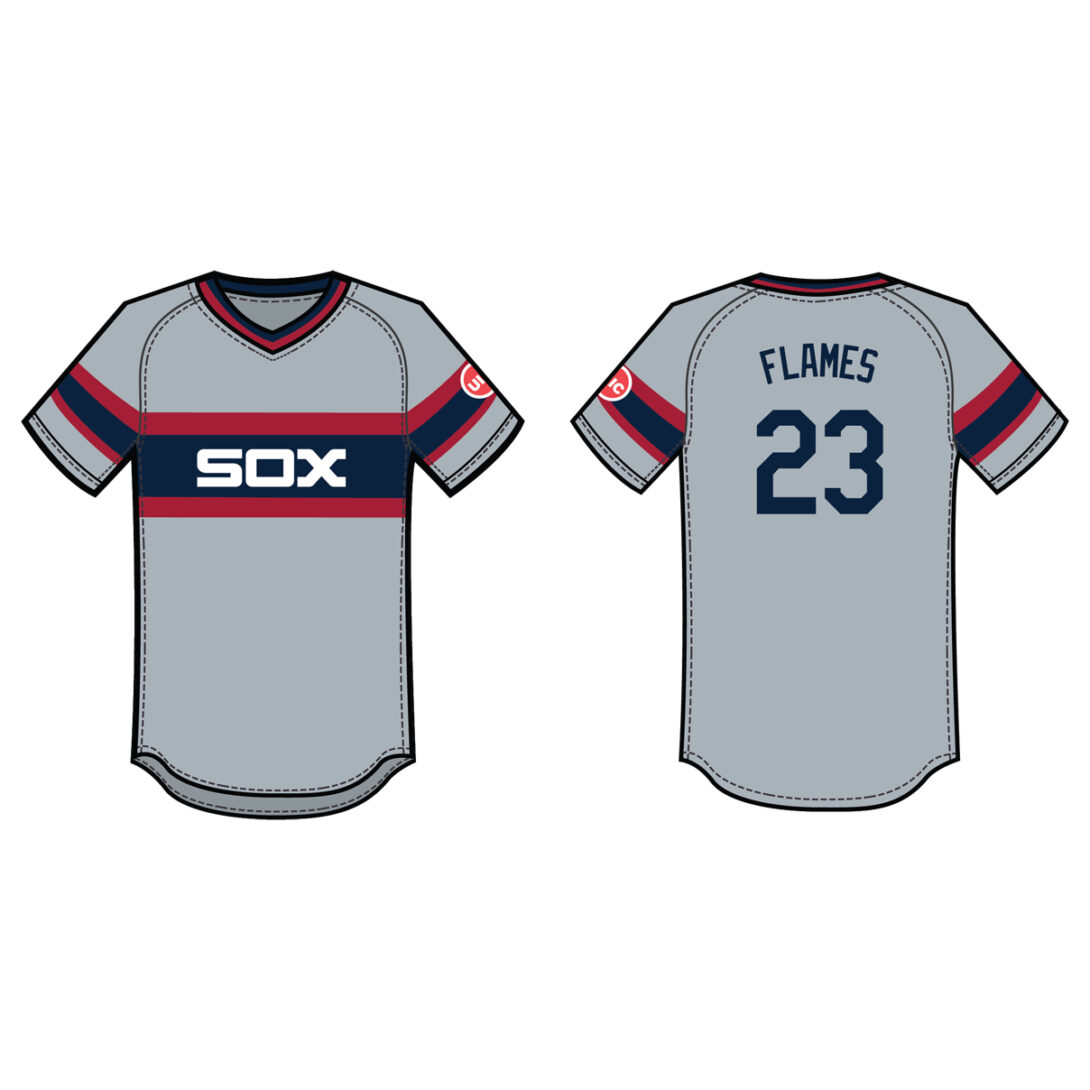 Gray Sox Jersey co-branded with UIC and Flames 23 on the back
